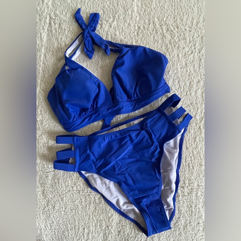 Vibrant halter cutout high waisted blue Bikini Set - NEW - various sizes